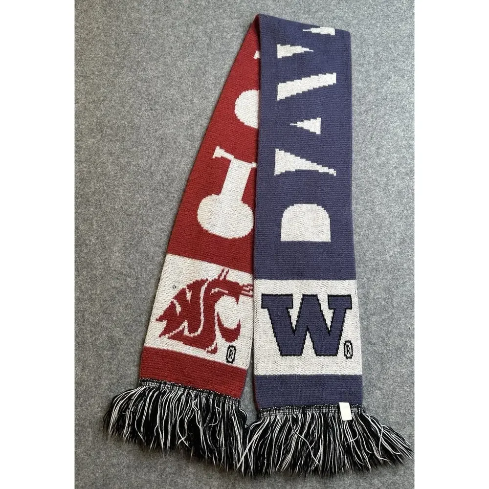 WSU Cougars/WA Huskies Apple Cup 2 Sided Boeing Winter Scarf 54” Long Sm Pulls